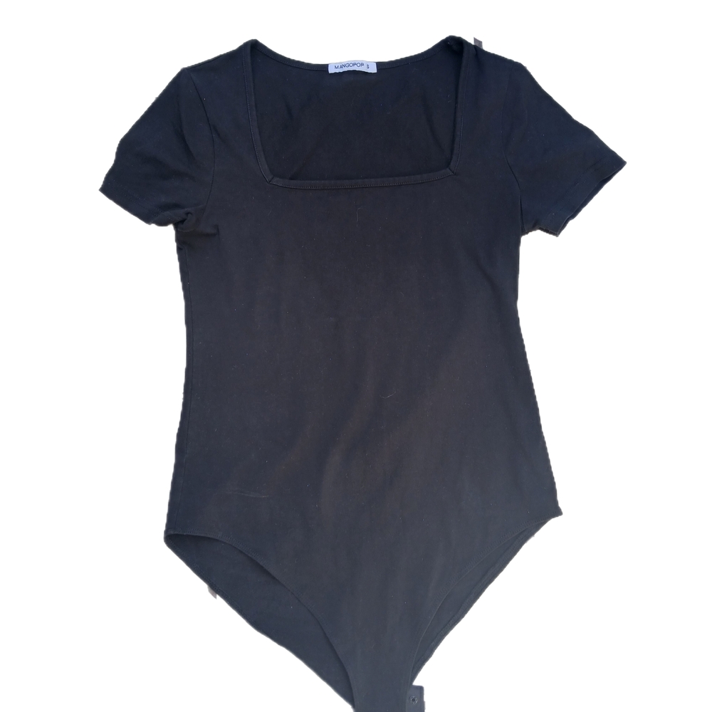 Mango Black Square Neck Short Sleeve Bodysuit - Classic Black